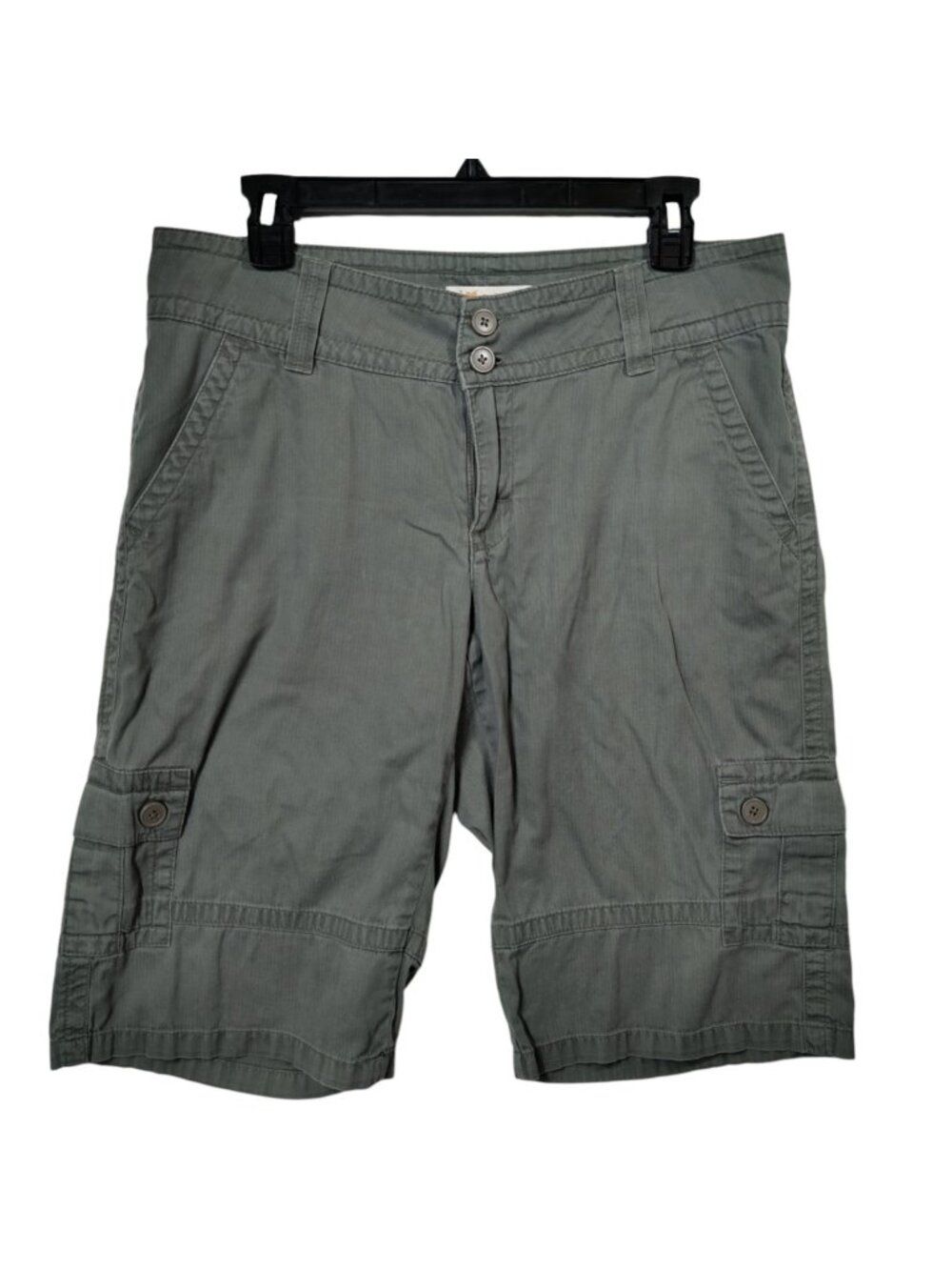 Lee Womens 9/10 Cargo Bermuda Shorts Green Y2K Low Rise On The Go Fit Cotton